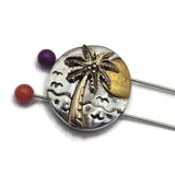 2 hole slider beads (Qty 4) with Palm Trees for Jewelry Making, Beading or Crafting into Necklaces, Bracelets - Finding Spacer 952-N4