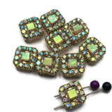 Create stunning handmade jewelry with these Clear AB Rhinestone 2 Hole Slider Beads. The bright gold finish enhances the brilliance of the faceted rhinestones while the Aurora Borealis coating creates rainbow-like flashes of color. Perfect for bracelet making, necklace designs, earrings, pendants, and leather jewelry, these slider beads also work beautifully in Peyote Stitch, loom work, and advanced bead weaving techniques.