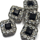 These decorative 2 Hole Slider Beads feature sparkling Clear CZ rhinestones and a striking Jet center stone set in platinum silver. Their compact square shape makes them ideal focal beads for bracelets, necklace designs, earrings, pendants, and matching jewelry sets. The dual-hole construction provides stability and flexibility for bead weaving, Peyote Stitch, loom work, and multi-strand jewelry projects while adding sophisticated detail throughout the design.