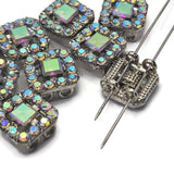 2 hole slider beads (Qty 9) Silver Clear AB Rhinestone CZ Findings Focal for Crafting, Jewelry Making Necklaces, Rings, Bracelets 934-M21