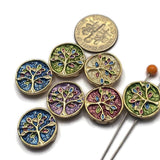 2 hole slider beads (Qty 7) Gold Tree of Life Enamel Focal for Jewelry Making, Crafting or Beading into Necklaces or Bracelets 943-N3