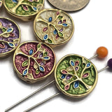 2 hole slider beads (Qty 7) Gold Tree of Life Enamel Focal for Jewelry Making, Crafting or Beading into Necklaces or Bracelets 943-N3