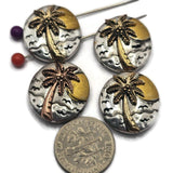 2 hole slider beads (Qty 4) with Palm Trees for Jewelry Making, Beading or Crafting into Necklaces, Bracelets - Finding Spacer 952-N4