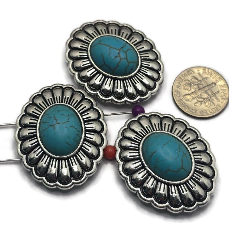 2 Hole Slider Beads (3 pc) Western Faux Turquoise Focals for Jewelry Making, Crafting or Beading into Necklaces Bracelets Earrings 950-N4