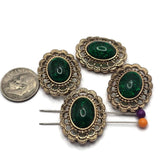 These antique gold 2 Hole Slider Beads showcase a stunning emerald green oval center surrounded by detailed filigree scrollwork. Inspired by vintage jewelry, they make eye-catching focal beads for bracelets, necklaces, earrings, and bead weaving projects. Pair them with natural stone beads, Czech glass, seed beads, or leather to create elegant handmade jewelry with classic style and lasting appeal.