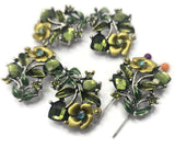 5 Antique Gold Green Flower Floral 2 hole Slider Beads
