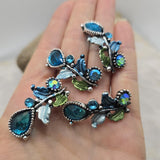 2 hole slider beads (Qty 4) Metal Aqua Blue Cz Rhinestones Floral Flower for Beading, Jewelry Making - Necklaces Bracelets 964-N3