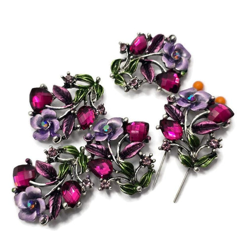 These Floral 2 Hole Slider Beads combine colorful enamel flowers, sparkling rhinestones, and faceted crystals into eye-catching focal beads for jewelry making. Perfect for bracelets, necklaces, bead weaving, and artisan jewelry, these decorative metal beads feature a graceful vine design that complements cottagecore, vintage-inspired, bohemian, and garden-themed creations with beautiful texture and sparkle.