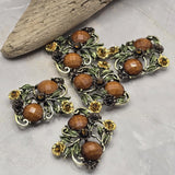 2 Hole Slider Beads -Qty 5 Antique Gold Floral Flower Aqua Blue Metal Findings for Jewelry Making Crafting Necklaces or Bracelets 970-M18