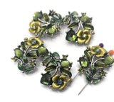 5 Antique Gold Green Flower Floral 2 hole Slider Beads
