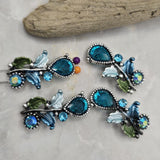 2 hole slider beads (Qty 4) Metal Aqua Blue Cz Rhinestones Floral Flower for Beading, Jewelry Making - Necklaces Bracelets 964-N3
