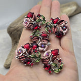 2 Hole Slider Beads -Qty 5 Antique Gold Floral Flower Red Ruby Siam Metal Findings for Jewelry Making Crafting Necklaces or Bracelets 965 n3