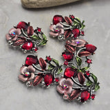 2 Hole Slider Beads -Qty 5 Antique Gold Floral Flower Red Ruby Siam Metal Findings for Jewelry Making Crafting Necklaces or Bracelets 965 n3