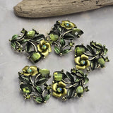 2 Hole Slider Beads -Qty 5 Antique Gold Floral Flower Olivine Green Metal Findings for Jewelry Making Crafting Necklaces Bracelets 967 N1