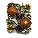 Design unique handmade jewelry with these Floral 2 Hole Slider Beads featuring antique gold metalwork, faceted brown stones, and beautifully sculpted flowers. These decorative focal beads are perfect for bracelets, necklaces, and bead weaving projects. Pair them with gemstones, seed beads, pearls, and leather to create one-of-a-kind botanical jewelry with rich texture and classic vintage style.