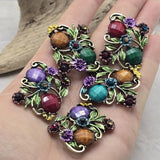 2 Hole Slider Beads -Qty 5 Antique Gold Floral Flower Muli Color Metal Findings for Jewelry Making Crafting Necklaces or Bracelets 969-M18