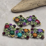 2 Hole Slider Beads -Qty 5 Antique Gold Floral Flower Muli Color Metal Findings for Jewelry Making Crafting Necklaces or Bracelets 969-M18