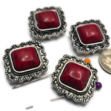 Add Southwestern style to your handmade jewelry with these Western 2 Hole Slider Beads. Featuring rich faux red turquoise centers and textured antique silver metalwork, these square focal beads make striking centerpieces for bracelets, necklaces, and artisan jewelry. The dual-hole design helps keep strands aligned while providing plenty of creative possibilities for bead weaving, leather jewelry, multi-strand designs, and other jewelry making projects.