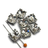 Design elegant bracelets and necklaces with these Platinum Silver 2 Hole Slider Beads featuring sparkling faceted clear glass rhinestones. These decorative metal focal beads provide beautiful light reflection while the dual-hole construction makes them especially useful for multi-strand jewelry and bead weaving. Pair them with pearls, crystals, natural stones, or seed beads to create sophisticated handmade jewelry ranging from bridal designs to colorful everyday accessories.