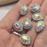 2 Hole Slider Beads (Qty 7) Clear AB Rhinestone Beading Findings for Crafting, Jewelry Making into Necklaces, Bracelets Silver Metal 961 N4