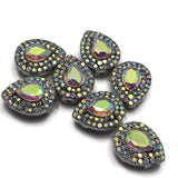 2 Hole Slider Beads (Qty 7) Clear AB Rhinestone Beading Findings for Crafting, Jewelry Making into Necklaces, Bracelets Silver Metal 961 N4