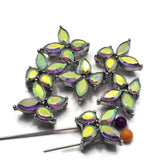 2 Hole Slider Beads (Qty 7) Clear AB Rhinestone Beading Findings for Crafting, Jewelry Making into Necklaces, Bracelets Silver Metal 960 N4