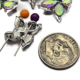 2 Hole Slider Beads (Qty 7) Clear AB Rhinestone Beading Findings for Crafting, Jewelry Making into Necklaces, Bracelets Silver Metal 960 N4