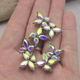 2 Hole Slider Beads (Qty 7) Clear AB Rhinestone Beading Findings for Crafting, Jewelry Making into Necklaces, Bracelets Silver Metal 960 N4
