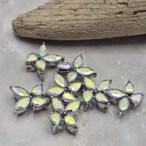 2 Hole Slider Beads (Qty 7) Clear AB Rhinestone Beading Findings for Crafting, Jewelry Making into Necklaces, Bracelets Silver Metal 960 N4
