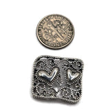Romantic platinum silver 2 hole slider beads featuring ornate filigree scrollwork and dimensional heart accents. These openwork metal focal beads add beautiful detail to double strand bracelets, bead weaving, seed bead jewelry, necklaces, DIY bracelet designs, and handmade jewelry projects