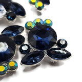 2 Hole Slider Beads (Qty 5) Montana Blue Rhinestone Beading Findings for Crafting, Jewelry Making Necklaces, Bracelets Silver Metal 979 M7