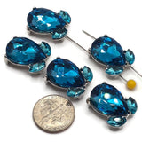 2 Hole Slider Beads (Qty 5) Capri Blue Rhinestone Metal Focal Findings for Crafting Beading Bracelets Necklaces or Jewelry Making 992- N12