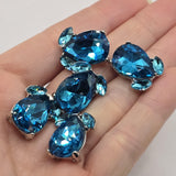 2 Hole Slider Beads (Qty 5) Capri Blue Rhinestone Metal Focal Findings for Crafting Beading Bracelets Necklaces or Jewelry Making 992- N12