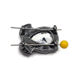 Dark gunmetal 2 hole slider beads with brilliant Black Diamond faceted rhinestones for handmade bracelets and jewelry designs. Each statement bead combines one large teardrop-shaped smoky crystal with two smaller coordinating rhinestone accents. Hidden loops on the back provide two stringing points approximately 9 mm apart, making these decorative focal beads ideal for double-strand bracelets, bead weaving, necklaces, cuffs, and jewelry making at home.