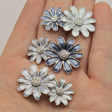 2 Hole Slider Beads -Qty 3 Platinum silver Metal Daisy Enamel Focal Metal Findings for Jewelry Making Crafting Necklaces Bracelets 988-M15
