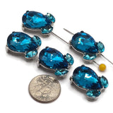 2 Hole Slider Beads (Qty 5) Capri Blue Rhinestone Metal Focal Findings for Crafting Beading Bracelets Necklaces or Jewelry Making 992- N12