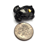 Gunmetal rhinestone focal beads featuring faceted Black Diamond crystals in a decorative 2 hole slider design. Each bead measures approximately 20 mm by 16 mm with two back stringing loops spaced approximately 9 mm apart. The smoky charcoal rhinestones coordinate beautifully with the dark metallic setting for bracelet making, bead weaving, multi-strand jewelry, necklaces, gothic-inspired accessories, and elegant handmade jewelry projects.
