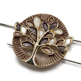 Elegant Tree of Life jewelry making beads featuring intricate gold tree designs with chocolate brown, warm topaz, and ivory enamel leaves. This mixed color package includes beautiful round focal beads with rich brown and pearly ivory textured backgrounds. These decorative 2 Hole Slider Beads are ideal for bracelet making, necklace designs, beaded jewelry, and handmade accessories. Unique jewelry findings for creating inspirational jewelry, nature-inspired designs, and thoughtful handmade gifts.