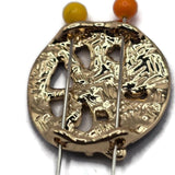 Stunning round Tree of Life Slider Beads featuring bright reflective gold branches surrounded by beautiful brown, taupe, beige, and ivory enamel leaves. These decorative jewelry focal beads feature complementary dark brown and pearly ivory circular backgrounds with intricate textured borders. Perfect for creating handmade bracelets, beaded necklaces, multi-strand jewelry, and creative bead weaving projects.