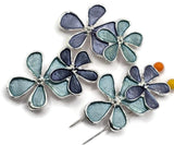 2 Hole Slider Beads (Qty 4) Floral Silver Metal Focal Blue for Jewelry Making, Crafting or Beading DIY Bracelets Necklaces 1008-M11