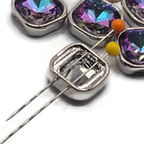 2 Hole Slider Beads Qty 6 Purple Blue Rhinestone Square Silver Bezel Faceted Spacer Jewelry Making Beading Bracelets Necklaces 1028-N7