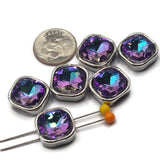 2 Hole Slider Beads Qty 6 Purple Blue Rhinestone Square Silver Bezel Faceted Spacer Jewelry Making Beading Bracelets Necklaces 1028-N7