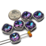 2 Hole Slider Beads Qty 6 Purple Blue Rhinestone Square Silver Bezel Faceted Spacer Jewelry Making Beading Bracelets Necklaces 1028-N7