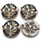 Beautiful Tree of Life 2 Hole Slider Beads featuring rich chocolate brown, warm taupe, soft beige, and ivory enamel leaves with bright reflective gold branches. These round jewelry focal beads feature complementary dark brown and pearly ivory circular backgrounds with decorative textured detailing. Perfect for handmade bracelet designs, necklace making, bead weaving, and multi-strand jewelry projects. Unique jewelry making supplies for beginners and experienced jewelry designers.