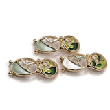 Stunning bright gold floral slider beads featuring graceful openwork oval shapes accented with green, mint, pale aqua, and pearly ivory enamel. The coordinated package includes complementary color combinations with deep forest green, fresh lime green, and delicate ivory botanical details. These decorative 2 Hole Slider Beads make beautiful focal components for handmade bracelets, necklaces, bead weaving, and multi-strand jewelry.