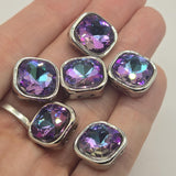 2 Hole Slider Beads Qty 6 Purple Blue Rhinestone Square Silver Bezel Faceted Spacer Jewelry Making Beading Bracelets Necklaces 1028-N7