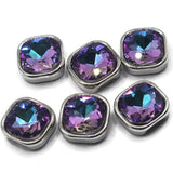 2 Hole Slider Beads Qty 6 Purple Blue Rhinestone Square Silver Bezel Faceted Spacer Jewelry Making Beading Bracelets Necklaces 1028-N7