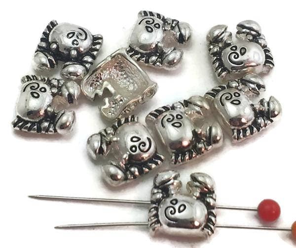 Slider Beads (9 pc)  crab silver beads sealife beads 2 hole slider beads Slide Beads 11591-m15