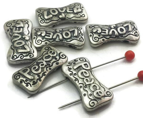 5 Love Peace Spacer Beads 2 Hole Slider Beads 10703-f10