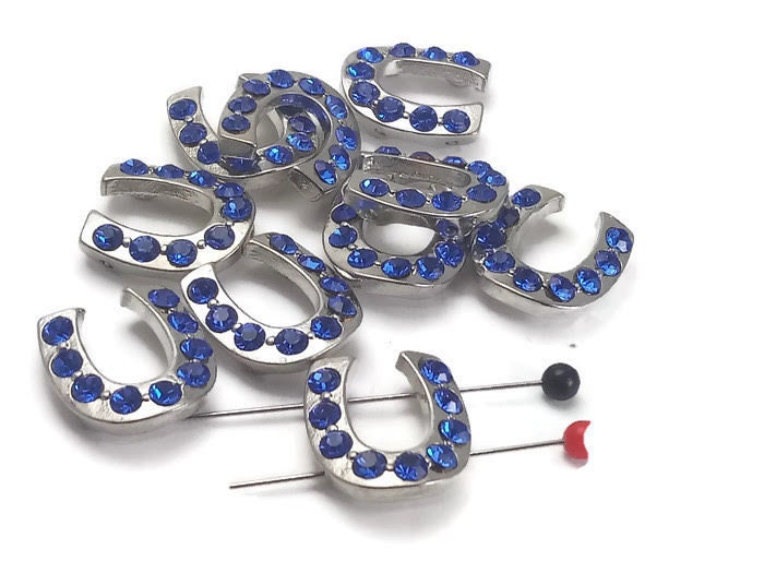 10 Capri Blue 2 hole beads slider horseshoes 6273-R4